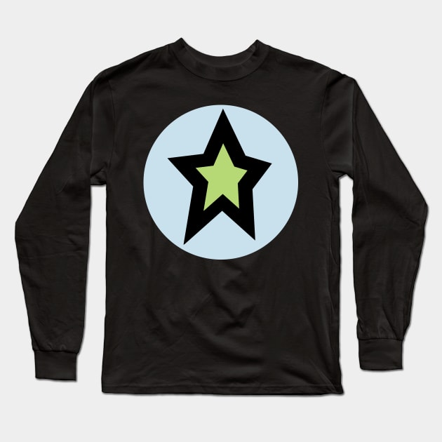 Green Star Light Blue Circle Graphic Long Sleeve T-Shirt by ellenhenryart